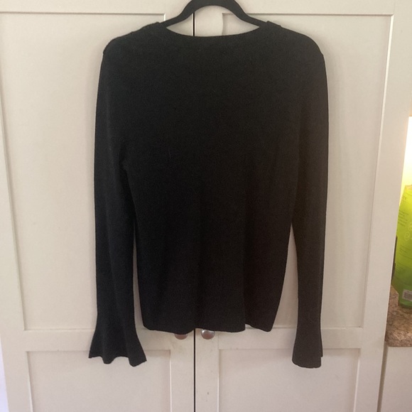 Tory Burch Black Sweater w/Blue Crystal Flowers on Shoulder; Size Large - Picture 5 of 12